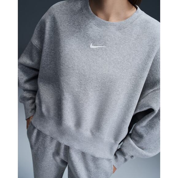 Nike Gray Phoenix Fleece Women's Over-Oversized Crew-Neck Sweater - Picture 3 of 13